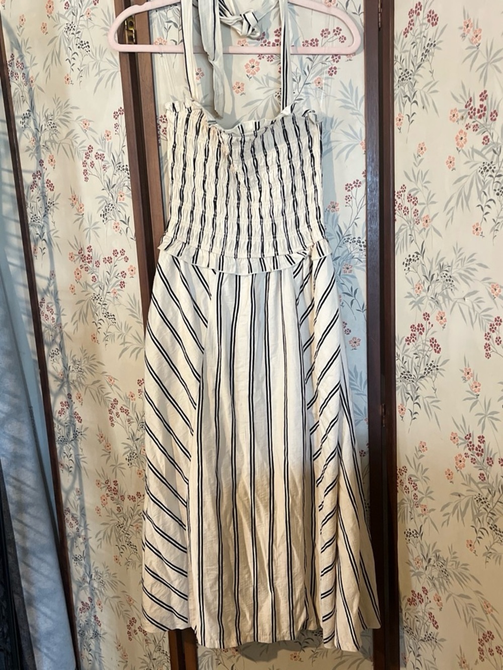 Francesca's Black and White Striped Smocked Dress